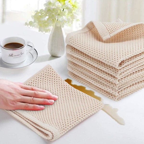 Set med 6 beige bomullskjøkkenhåndklær Servietter 33x33 cm