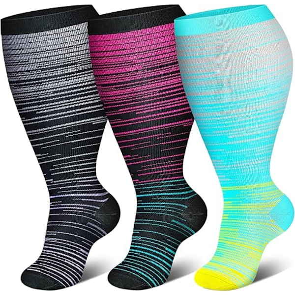 3 Pairs Plus Size 3xl Compression Socks for Women Men Extra Large Wide Calf Calves Leg Stockings Kne