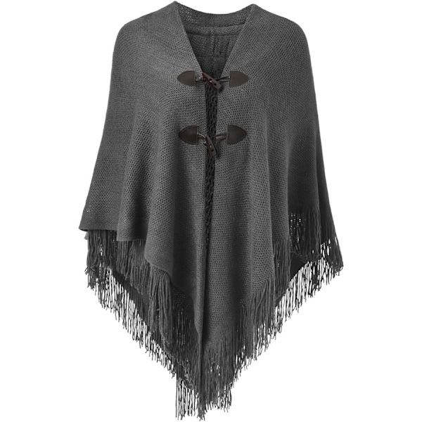 Kvinnors Lös Passande Poncho Cape Sjal med Snygga Hornknappar, V-Ringning och V H