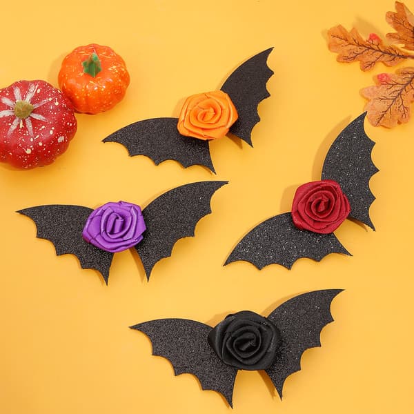 4 Halloween frisyrer, djävul fladdermus öron hårklämmor, bevingade hårklämmor