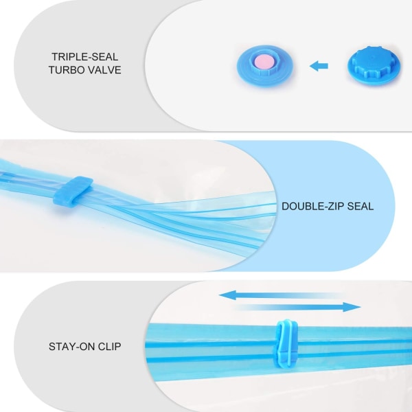 7-pack 50*60CM Vakuumförpackningsset för kläder, 7*XL Återanvändbara Vakuumförvaringsväskor + 1 Pump, Kompressionsväska för Resor T