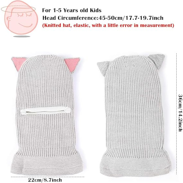 Barnelue, skjerf og kappe, vintervarm lue, babystrikket pompom, småbarns balaklava, halsvarmer F