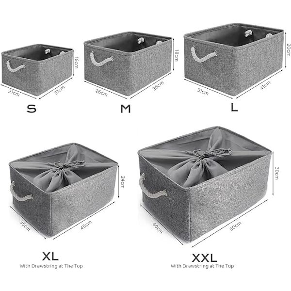 Grå XL, Vaskbar Foldbar Tyk Canvas Opbevaringskurv med Snøre N