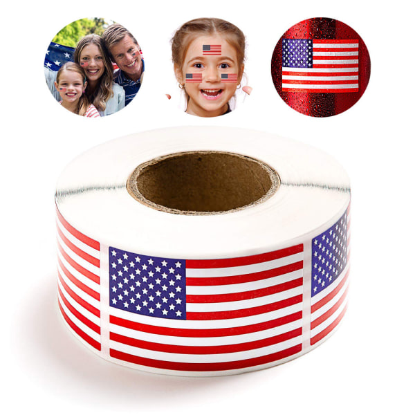 (2 Pack) American Flag Stickers USA Flags - 250 Per Roll - 1.25"