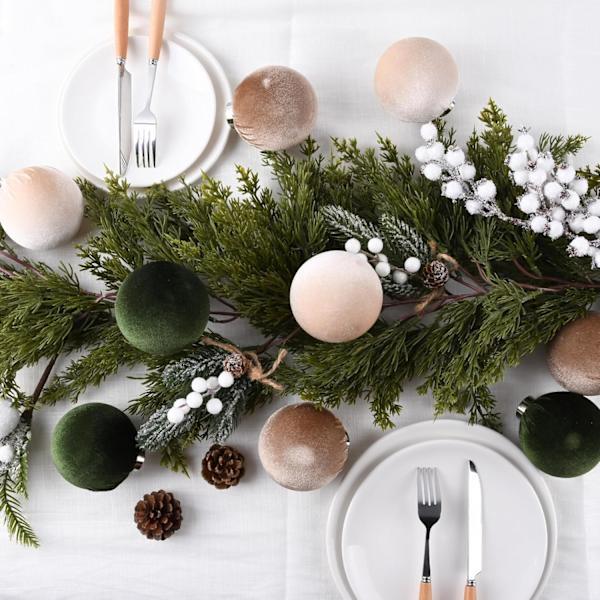 15 stycken julgranspynt i sammet, oförstörbara julgranspynt, grön brun beige G