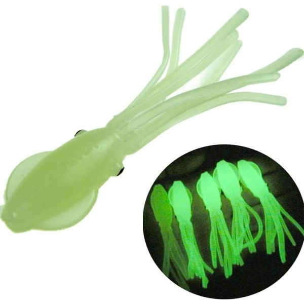Lysende bløde lokker - 7,5 cm - 4 g - Fiskelokker i plast - blæksprutte