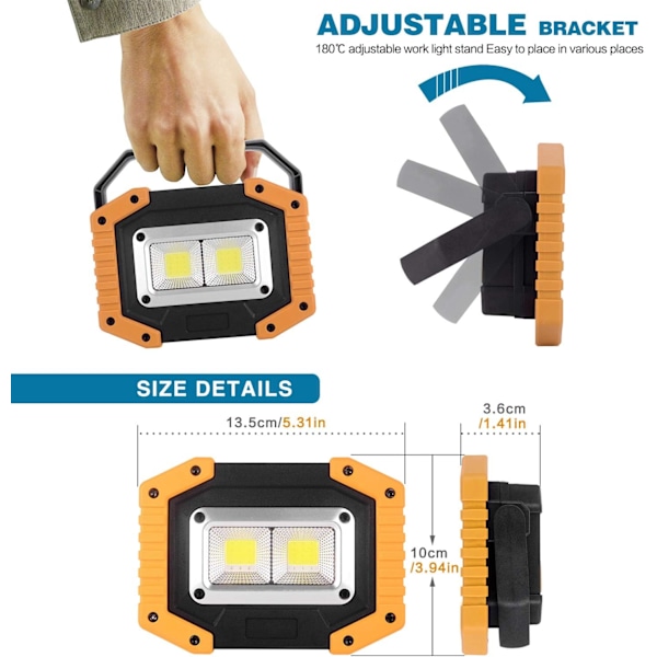 Kaksi sarjaa COB 30W 1500LM LED-työvaloja, ladattavia kannettavia