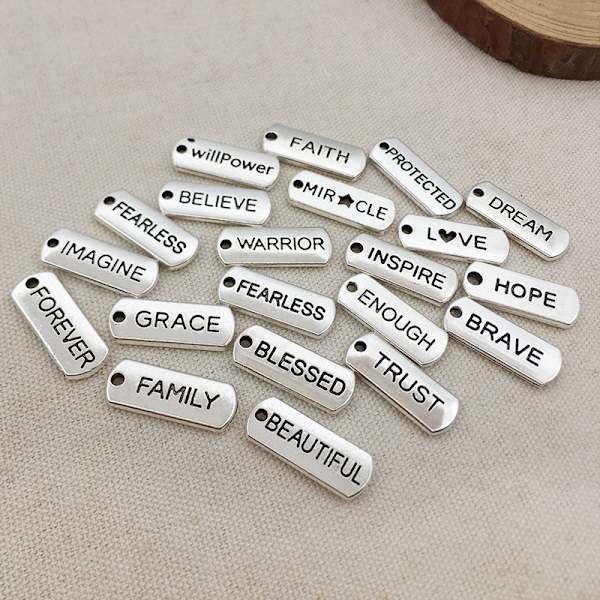 20 stk. Inspirerende ord charms vedhæng rektangulære vedhæng til smykkefremstilling, DIY armbånd
