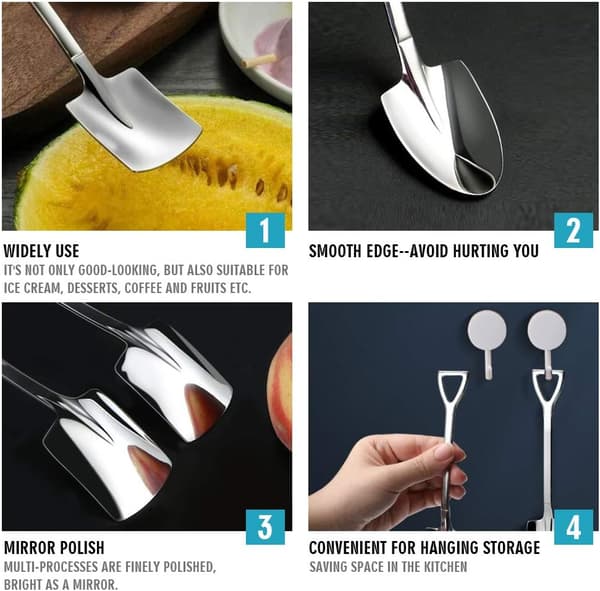 Skovlske Sæt - 2 stk. Søde Mini Spade Dessertskeer Rustfrit Stål Iskaffe Teskeer