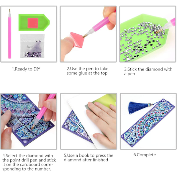 (2 kpl) VETPW Timantti-kirjanmerkkisarja nahkaisen tupsun kanssa, 5D DIY Mandala timanttimaalauskirjanmerkit, Maalaa J