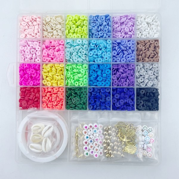 6000 stk leireperler for armbåndlaging 24 farger flate runde polymerleireperler 6mm mellomperler Heishi Bea