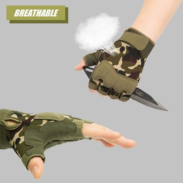 (L) Taktiska Fingerlösa Handskar, Brun, Lätt, Andningsbara och Skyddande Utomhus Militärhandskar för Skytte, Jakt M