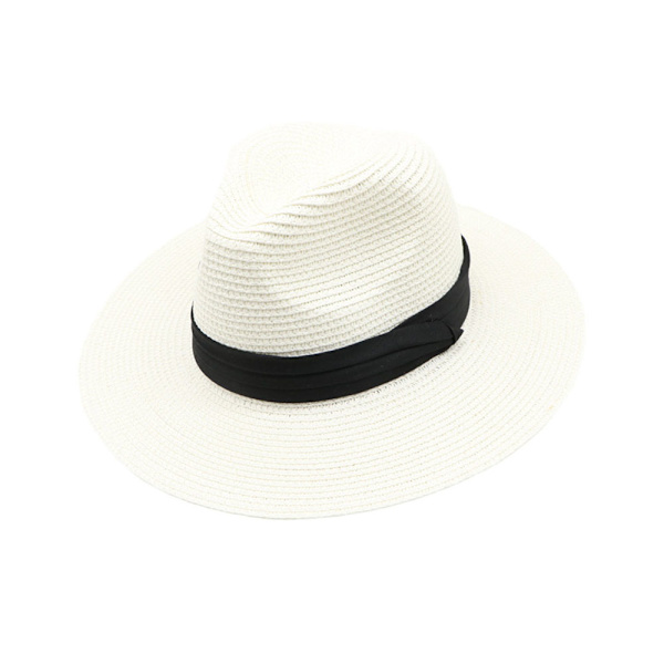 Dame Mænd Halm Hat Panama Hat Sommer Bred Skygge Sol Hat Anti-UV til Strand Rejse Sol Hat (White）