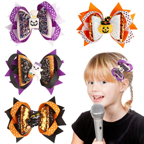 4 stk Halloween hårklips for barn, festlig sløyfehodeplagg