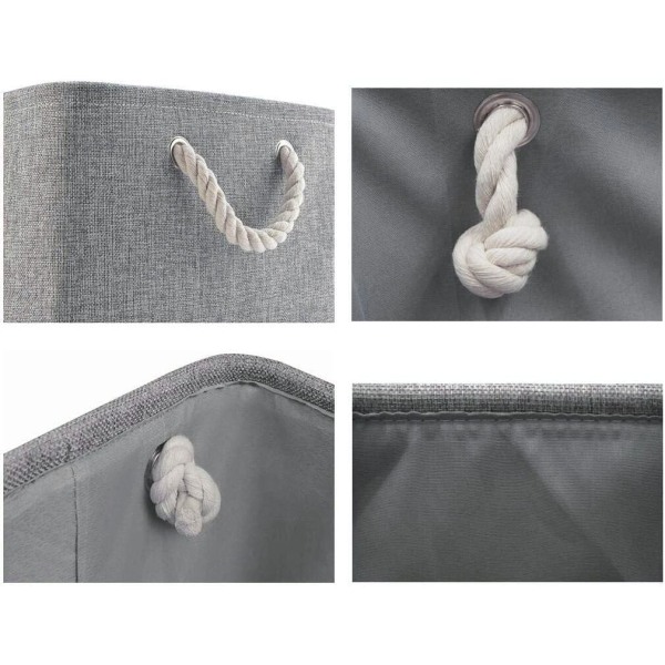 Foldbar Opbevaringsboks (41CM*31CM*20CM) lavet af tykt lærred med rebhåndtag (Vaskbar, Grå) Q