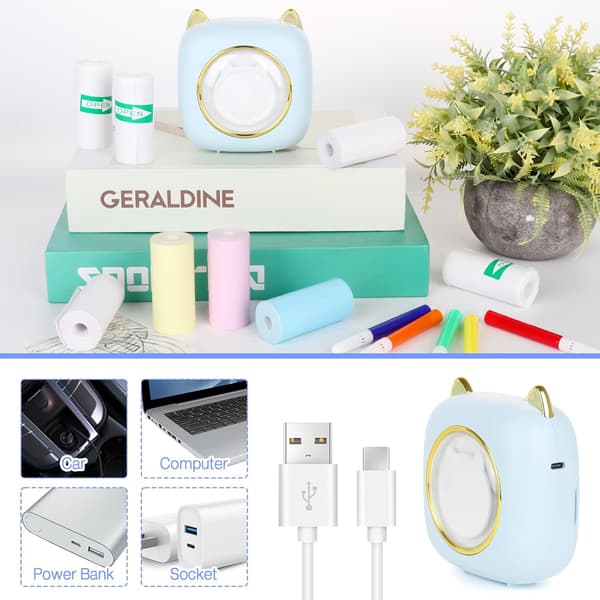 Mini Bærbar Fotoprinter, 15 stk. Mini Termisk Printer, Mini Bluetooth-Printer Kompatibel med LED til Sel G