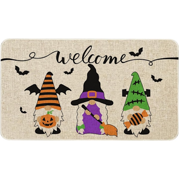 Halloween Gnomes Dørmåtte (40*60cm) Indendørs Udendørs Indgangsmåtte Skridsikker Halloween Dekoration Gummi