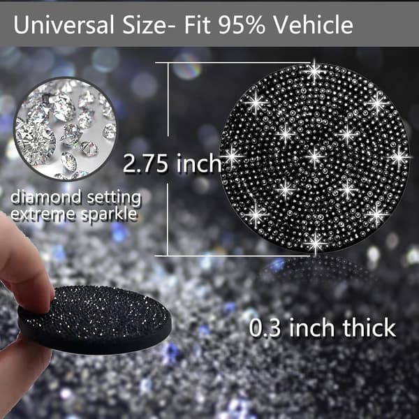 4 stk. (sort) Bling bilkopholder, Universal Bling bilinteriør tilbehør til kvinder, 2,75 tommer silikone