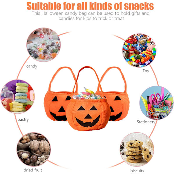6 kpl Halloween-karkkipusseja, Halloween-kurpitsapusseja, kuitukangaspusseja, temppuilupusseja, lahjapusseja