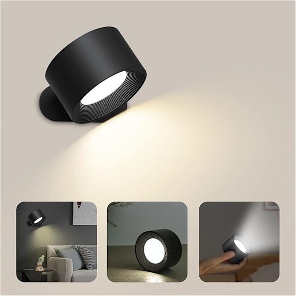 1 st (Svart) Vägglampa för inomhusbruk, LED Touch Vägglampa med USB-laddning