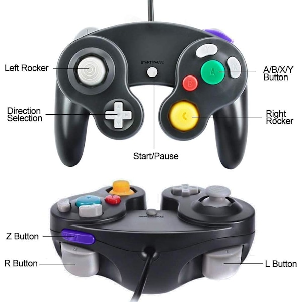 Game Controller 2-pack Klassisk Gamepad med Vibrations Gamepad, Svart