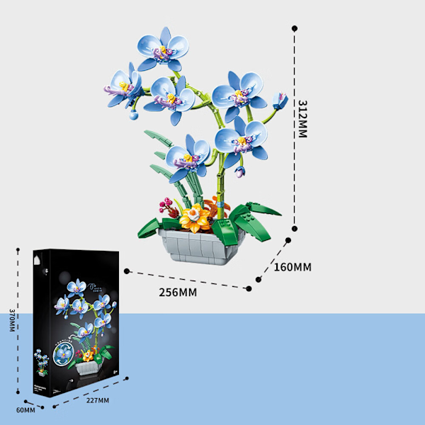 Yksi setti (Fengya sininen) Tekokukka Phalaenopsis -kimpun rakennuspalikoita, Mini-kukka Tekoorkidea -kukka B Y