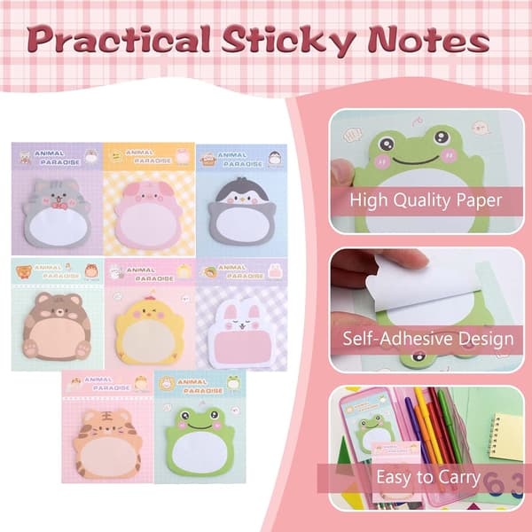 Mini Sticky Notes 640 Blad Djur Sticky Notes, Färgglada Stick