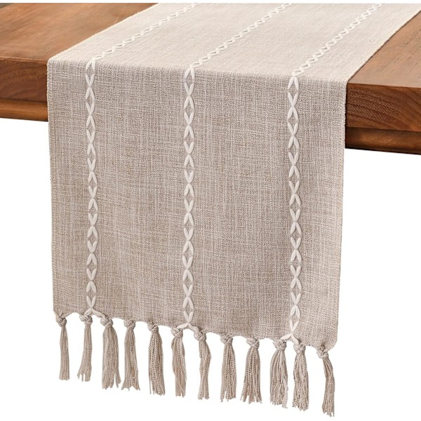 (Light Brown, 160cm) Table Runner Farmhouse Style Coffee Table Runner with Handmade Tassels Suitable