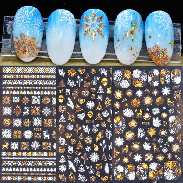 Julklappsstickers för naglar, nagelkonst, 16 ark, självhäftande nagelklistermärken, nageldekoration, nagelkonstdesign, manikyr
