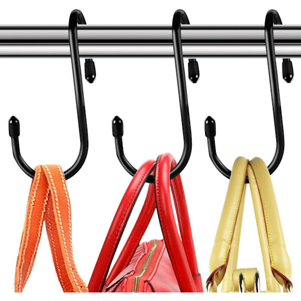 8 stk. bøjle til skab, unikt twist design sort vinylbelagt taskebøjle organizer kroge, stor C