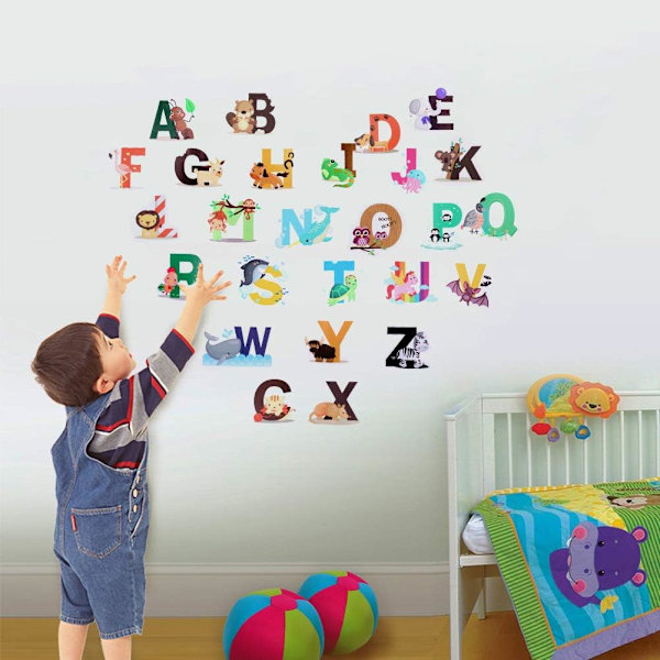 ABC Engelsk Alfabet Vægstickers, Børneværelses Stickers, Dyre Vægstickers, Baby Børn Værelse Børnehave Stue