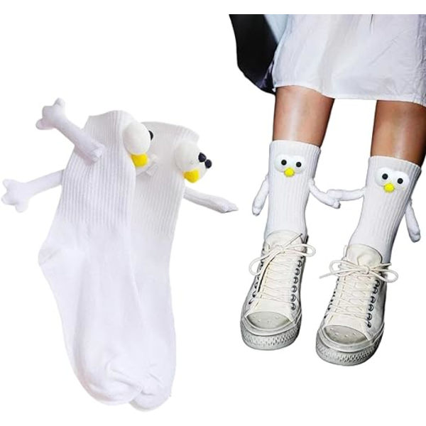2 Par Dubbla Vantar Par-Sockor Enfärgade Strumpor, Söta Damstrumpor, 3D Dockpar-Sockor med Magnetisk Mugghållare, H C