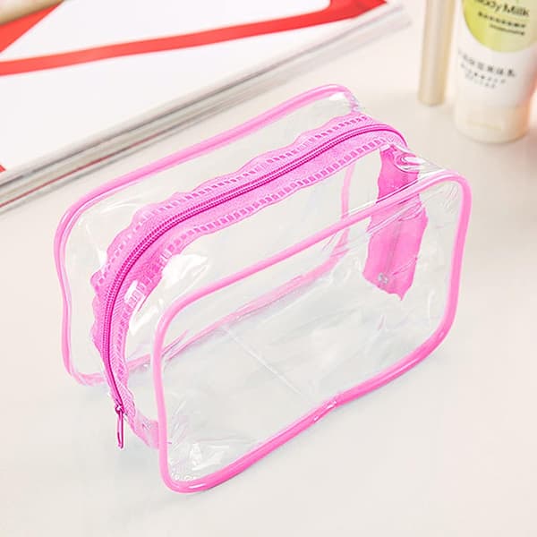 Röd 2-pack transparenta resetoalettväskor, vattentäta toalettväskor, transparenta PVC-sminkväskor, toalettväska