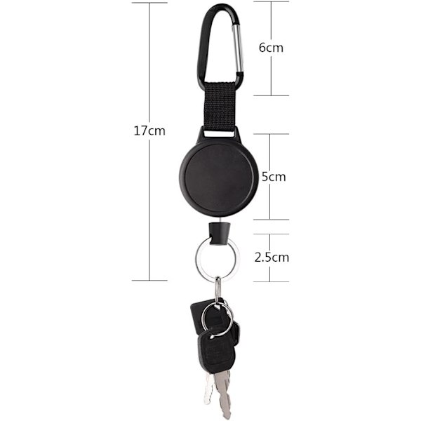 Robust utdragbar nyckelring med 65 cm stålkabel, svart H