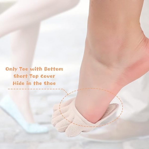 6 par tåstrømper (3 par beige + 3 par sorte) No Show Liner Socks til kvinder Finger Half Socks B