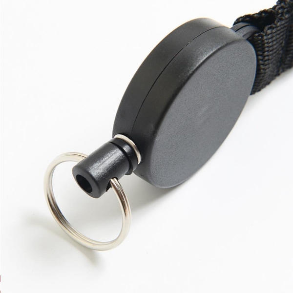 Stabil infällbar nyckelring med 65 cm svart stålkabel