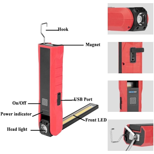 Verktøygaver til pappa menn, 2-pakning LED arbeidslys oppladbart lommelykt mekanikerlys med magnetisk B