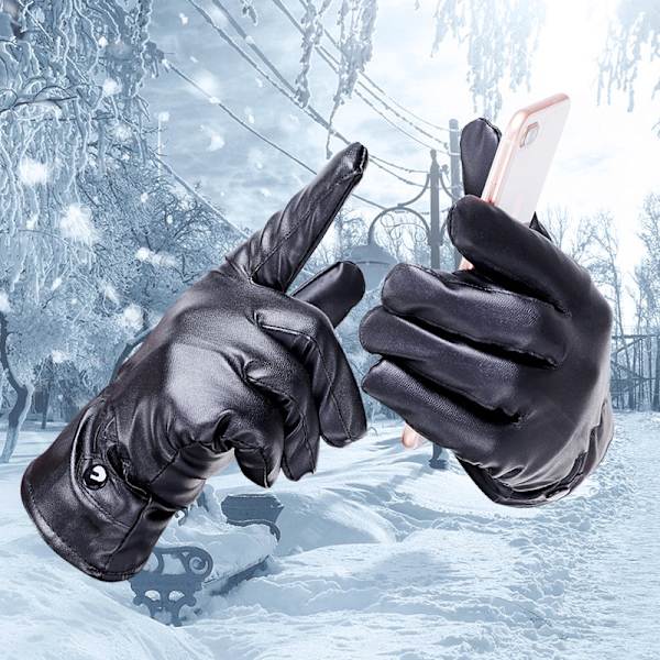 Vinter herr touchscreen PU läderhandskar förtjockade varma casual handskar Ou