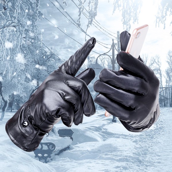 Winter Men's Touch Screen Pu Leather Gloves Thickened Warm Casual Gloves Ou