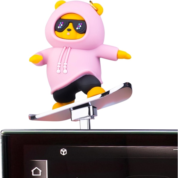 (Pink) Skateboarding Bear Car Ornament, Funny Skater Bear Car Dash