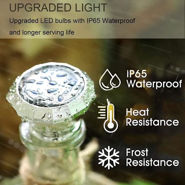 6-pack 20 LED 2m solcellslampor för flaskor (6 st varma), solcellslampor för flaskor med LED-slinga, diamant, solcellsstämningsbelysning