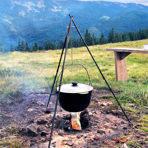 Campingstativ Grillplade Bærbar Rustfrit Stål Camping Køkkenudstyr Tilbehør med Justerbar Kæde