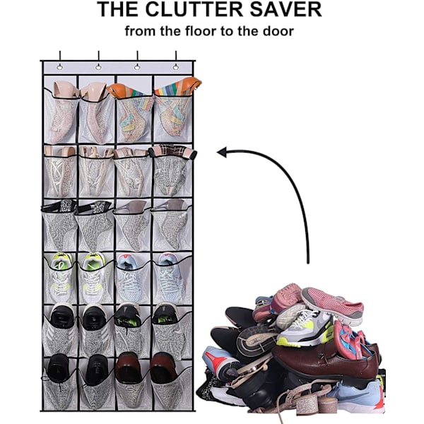 Over-the-Door Sko-skab Organizer Hængende Sko Stativ Holder 24 Store Mesh Lommer til Pænt Skabsdør med Tøjstativ B
