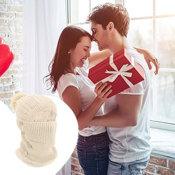 (Beige 56-58cm) Talvinen lämmin neulottu pipo ja kaulahuivin setti, Flex B
