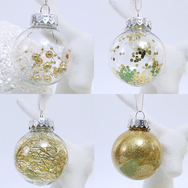 Gull Julekule for Juletrepynt 6cm 24stk, Glitrende Transparent Julekuler Deko Jul