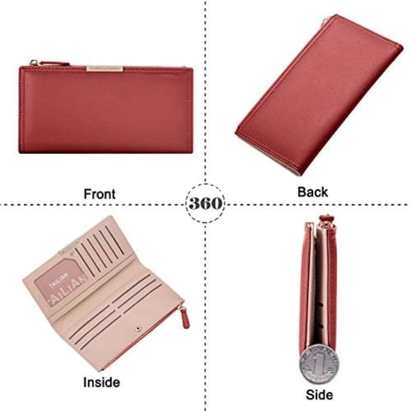 Ultraohut lompakko nahkainen RFID-estoluotto kortinhaltija Bifold Clutch kolikko vetoketju matkapuhelin pitkä lompakko naisille tytöille Red