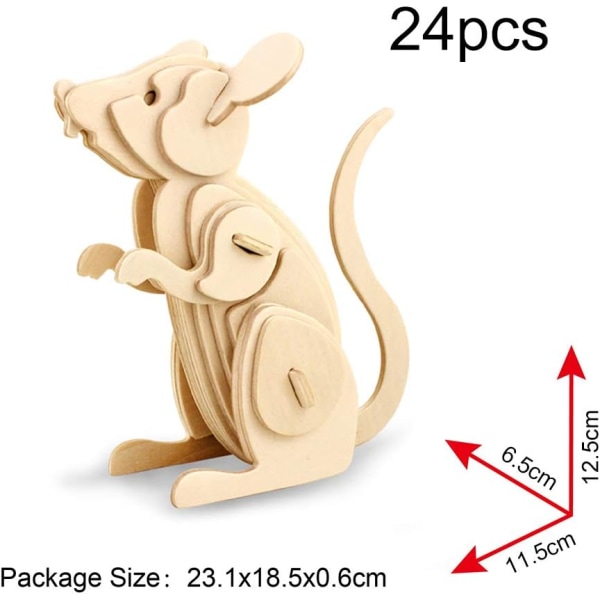 (Bee Mouse Chicken) Byggesett av tre 3D puslespill i tre