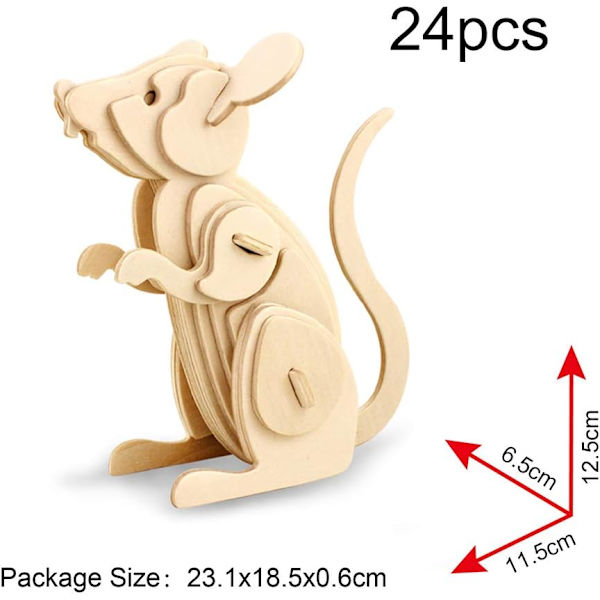 (Bee Mouse Chicken) Träbyggset 3D Träpussel Pussel