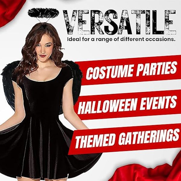 Svarte engel fevinger og glorie - Fallen Dark Angel Halloween Fancy Dress Costume Party Voksen Hodebånd