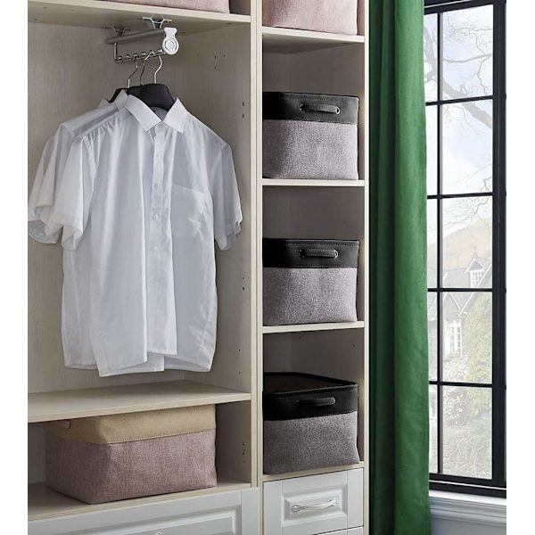 Oppbevaringsbokser (38CM*26CM*24CM) Stoff Canvas Oppbevaringskurv med Håndtak for Hyller Klær Leke (Foldbar, Svart Grå H